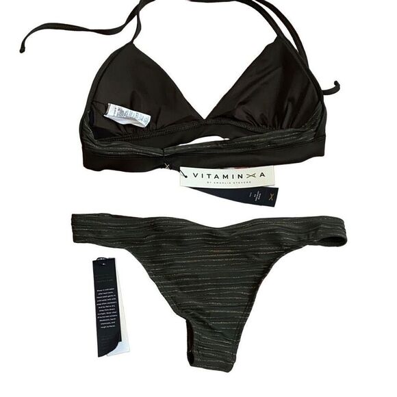 Vitamin A NWT 2 Piece Set Bikini Neutra California Cut Hipster Halter Bralette - Picture 2 of 12